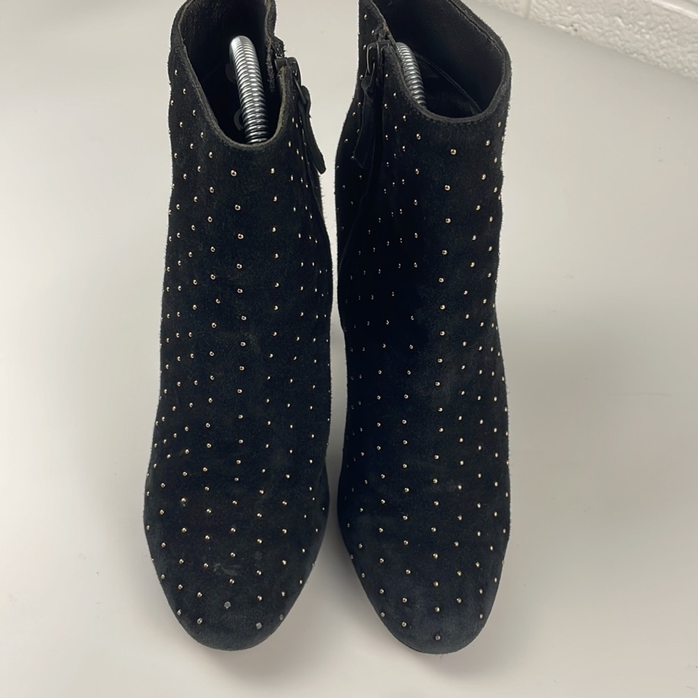 Joie | Hachrio Studded Suede Leather 4.25" Heel Ankle Bootie Black Size 39 - Picture 6 of 14